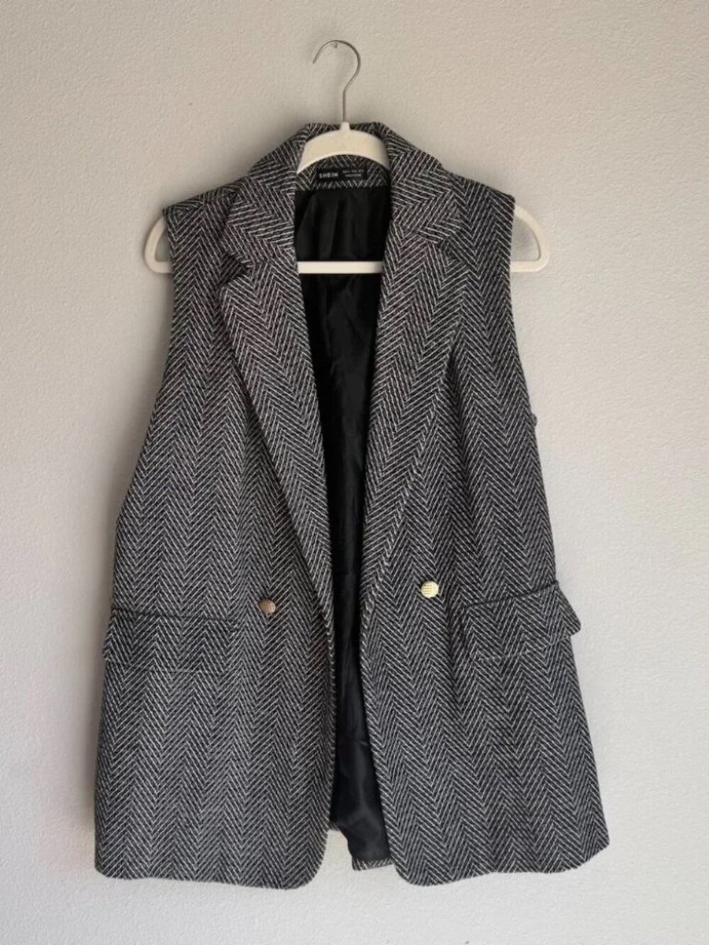 SHEIN LUNE Women's Sleeveless Herringbone Blazer – Size XL – Fall/Winter Style